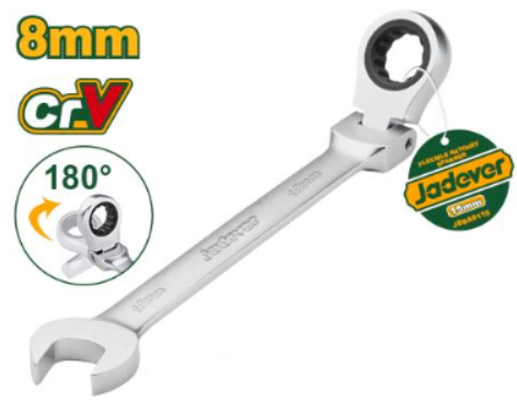 Гаечный ключ с гибким храповиком,8мм, длина: 141мм, поворот на 180°.JADEVER