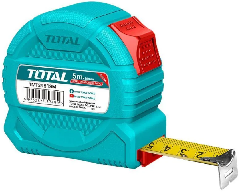 Рулетка 5м x19мм, сталь, пластиковый корпус TOTAL