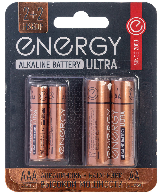 Батарейки алкалиновые ENERGY ULTRA LR6+LR03/4B (АА+AAA) пальчиковые, в блистере 4 шт